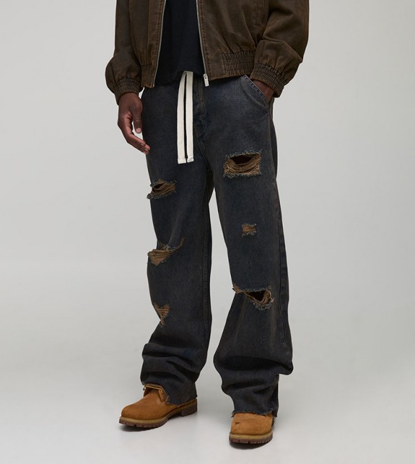 Tall Distressed Drawcord Relaxed Fit Jeans