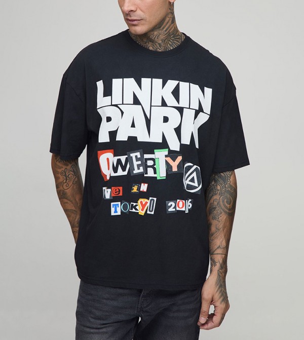 Tall Oversized Linkin Park Washed Print T-Shirt