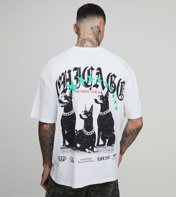 Tall Chicago Doberman Printed Oversized T-Shirt