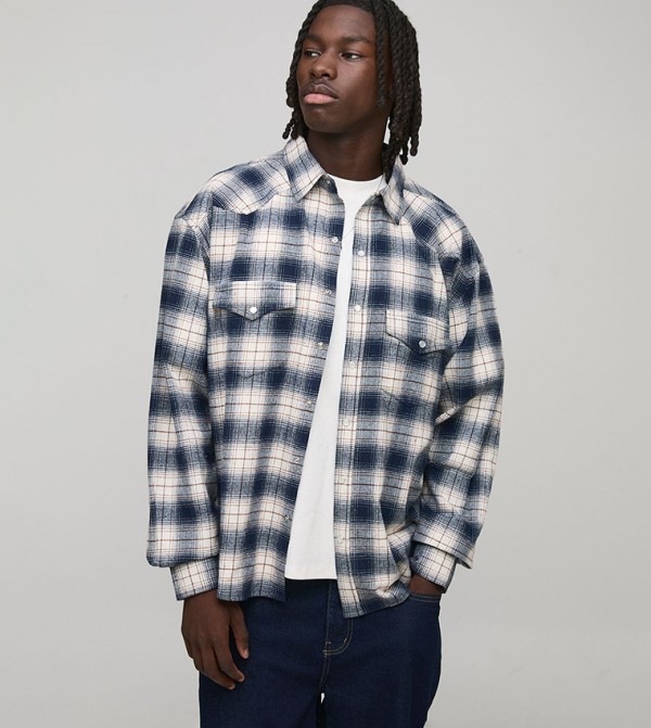 Plaid Flannel Western Long Sleeves Oversized Shirt