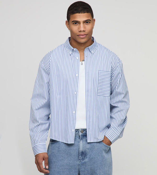 Striped Long Sleeves Hem Oversized Shirt