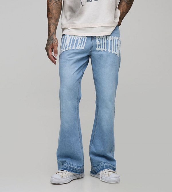 Tall Raw Hem Appliqued Gusset Flared Jeans