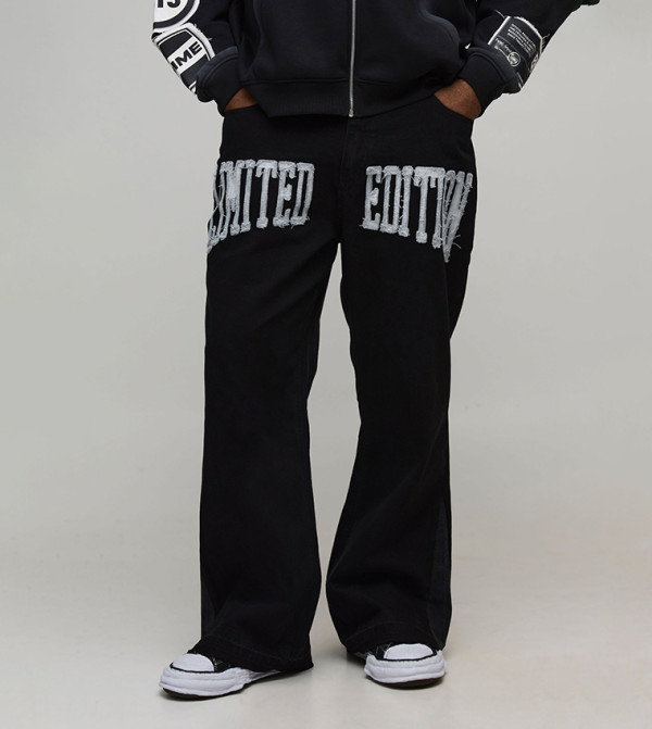 Plus & Tall Raw Hem Applique Gusset Flared Jeans