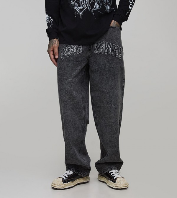 Tall Acid Wash Applique Relaxed Fit Jeans