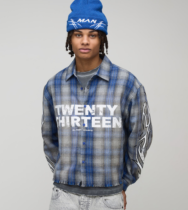 قميص اوفرسايز كاروهات كم طويل 