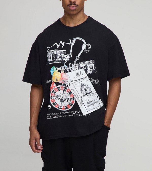 Washed Casino Printed Oversized T-Shirt