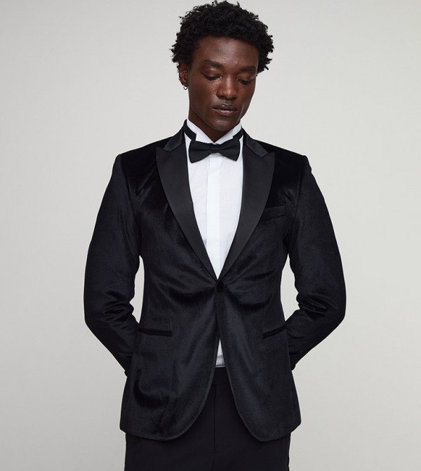 Satin Lapel Collar Skinny Fit Velvet Blazer
