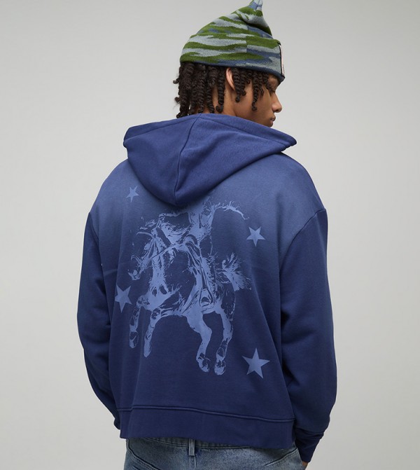 Tonal Western Loopback Printed Oversized Hoodie
