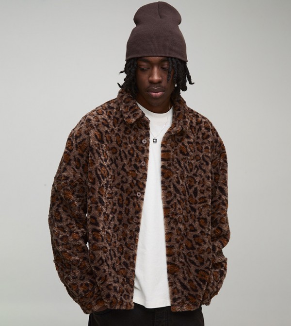 Leopard Borg Long Sleeves Oversized Shirt