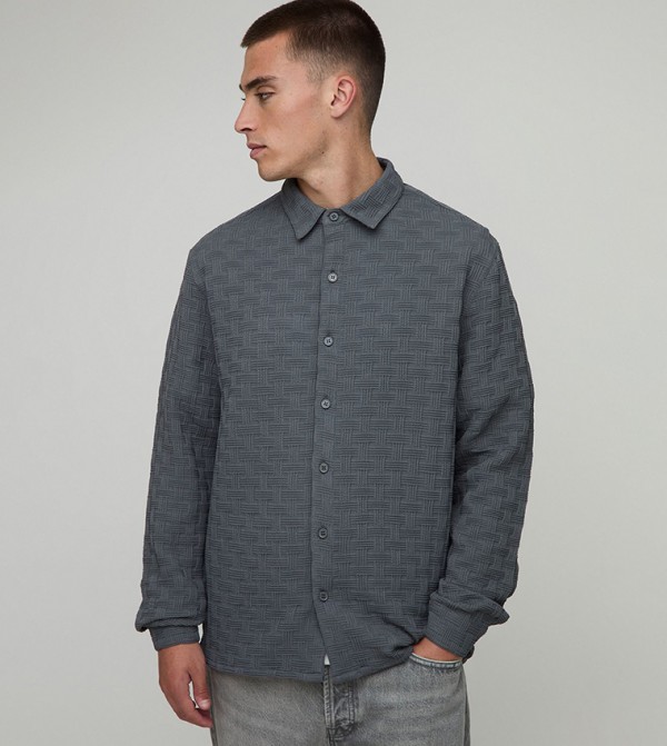 قميص كاجوال جاكارد كم طويل 