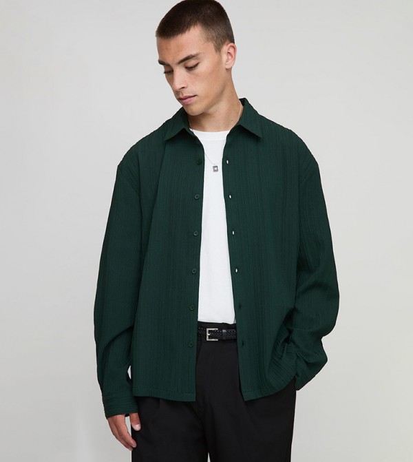 Textured Pleated Long Sleeves Shirt