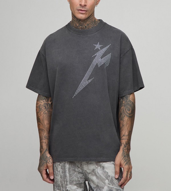 Tall Rhinestone Lightning Bolt Oversized T-Shirt