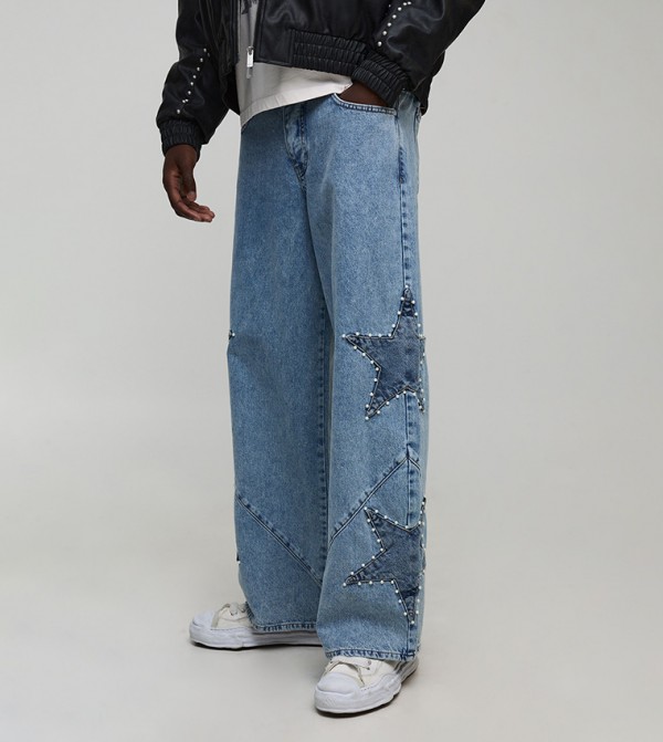 Pearl Star Studded Baggy Fit Jeans