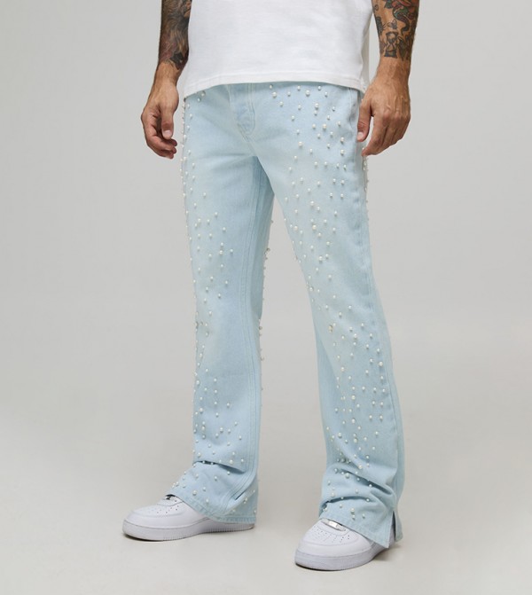 Pearl Embellished Flared Jeans