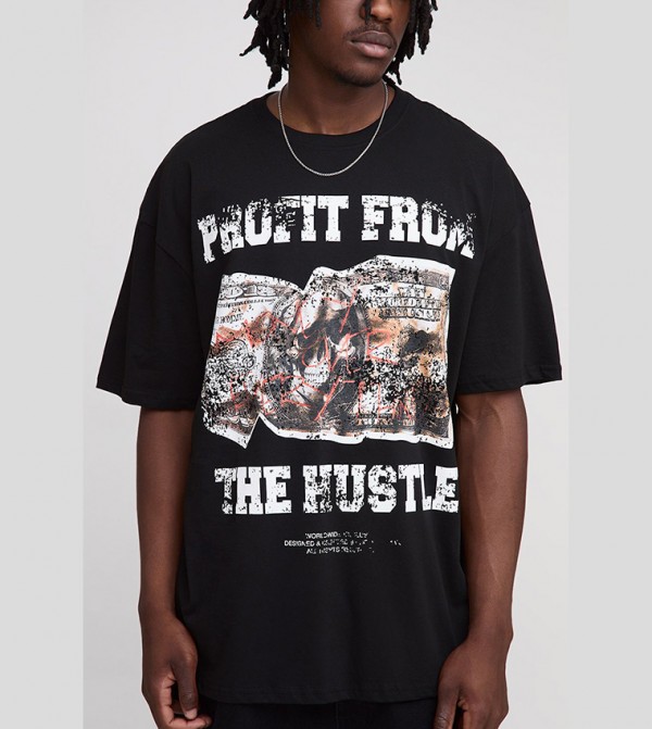 Tall Hustle Slogan Print Oversized T-Shirt