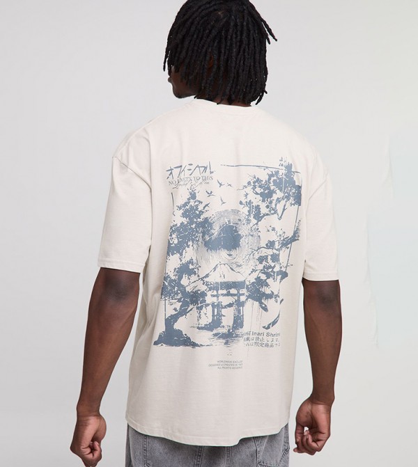 Tall Landscape Japan Print Oversized T-Shirt