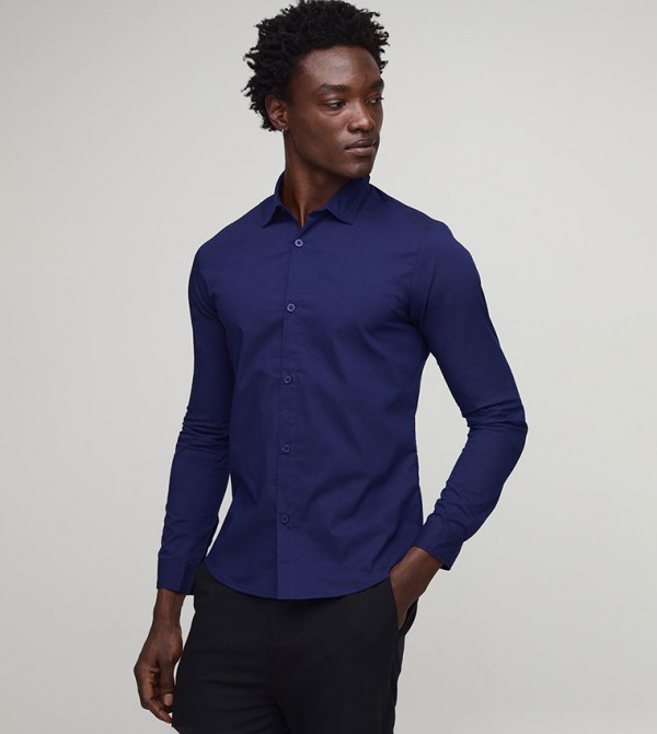 Solid Long Sleeves Stretch Fit Shirt