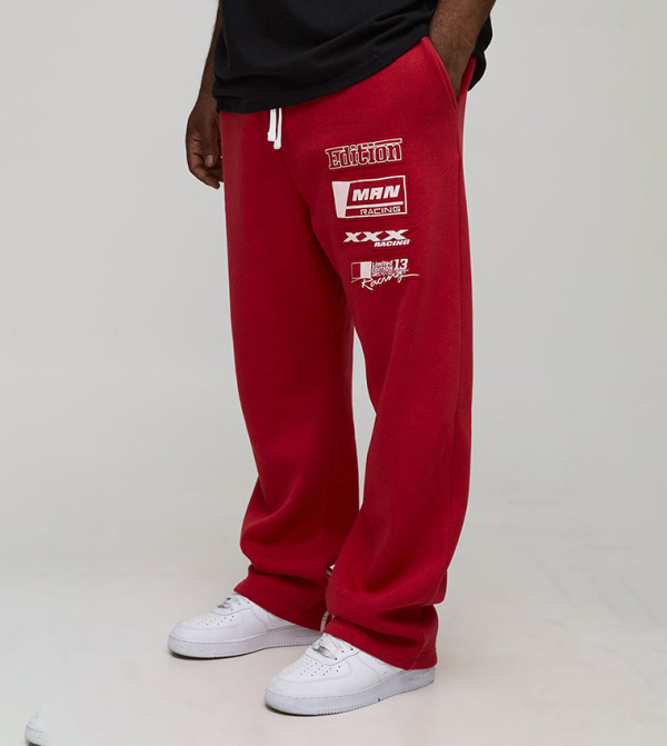 Dropped Crotch Flame Applique Moto Sweatpants