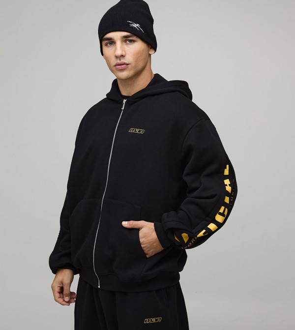 Gusset Detail Zip Through Oversized Hooded Jacket