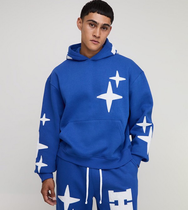Homme Applique Star Oversized Hoodie