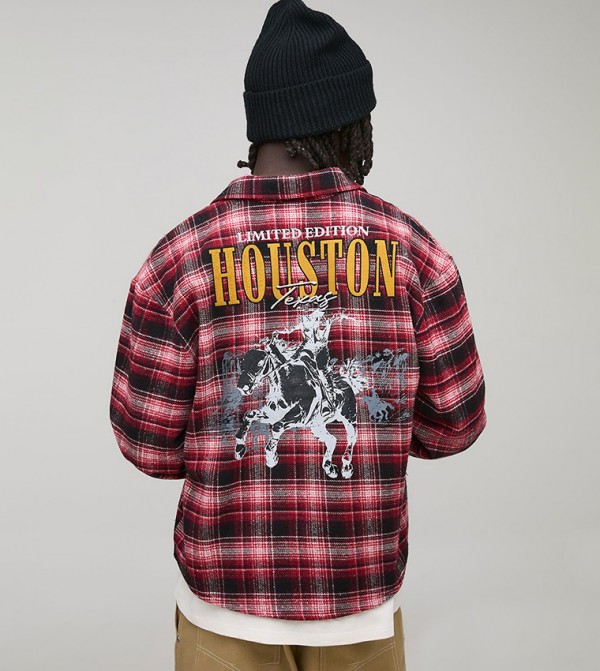 Houston Embroidered Check Long Sleeves Oversized Shirt