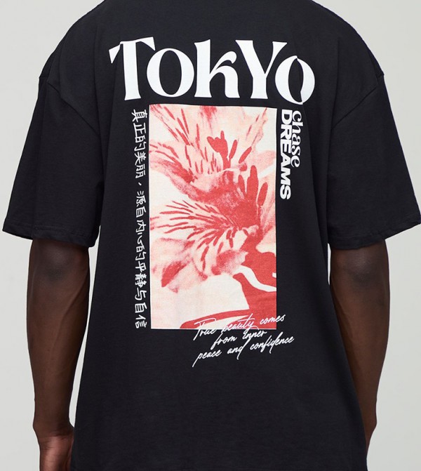 Tall Oversized Tokyo Blossom Printed T-Shirt