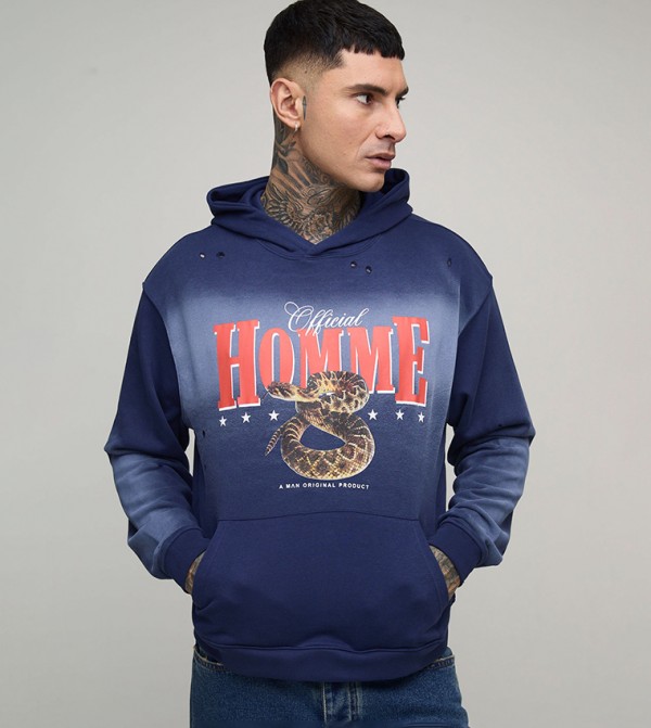 Tall Oversized Homme Western Spray Wash Distressed Hoodie