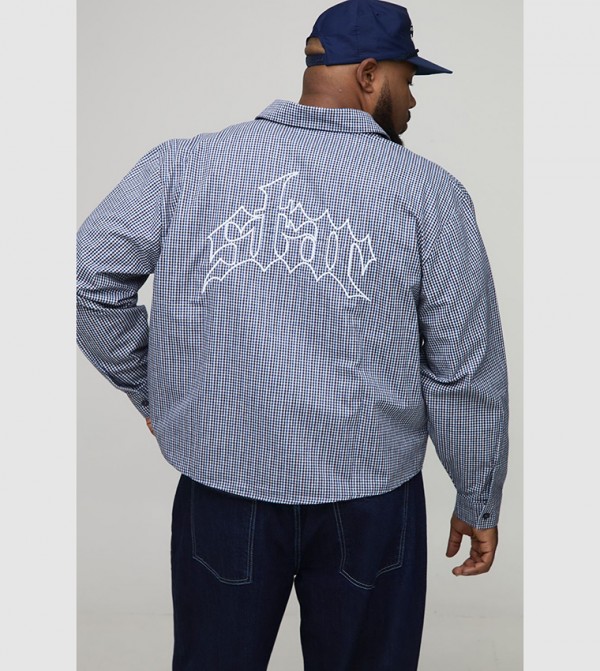 قميص اوفرسايز كاروهات كم طويل مطرز