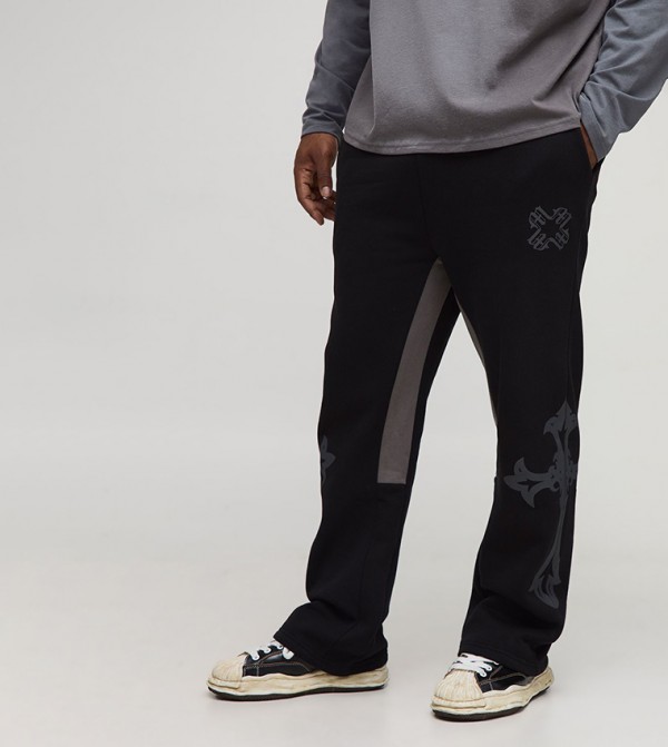 Gothic Cross Print Gusset Sweatpants