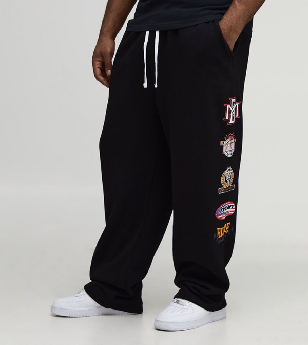 Varsity Badge Print Baggy Fit Sweatpants