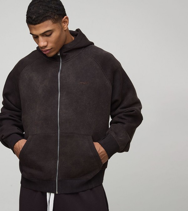 Zip Through Raglan Oversized Hooded Jacket