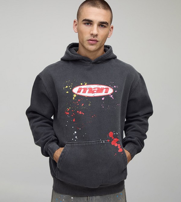 Paint Splatter Washed Oversized Hoodie