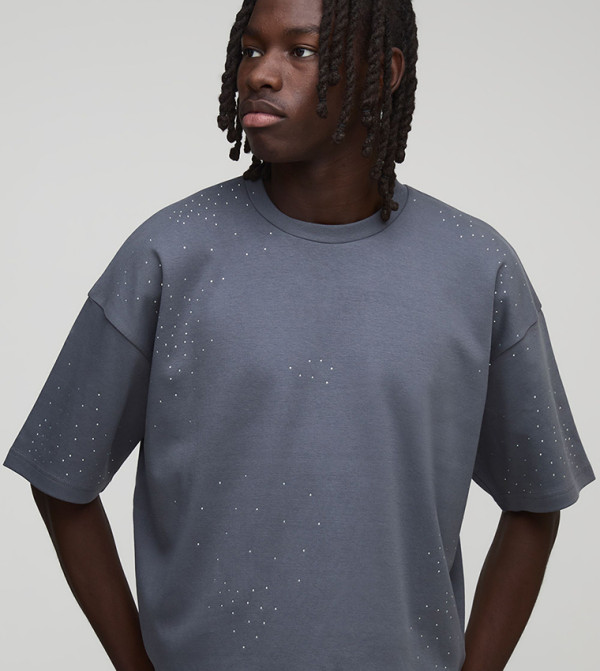Rhinestone Heavyweight Interlock Oversized T-Shirt