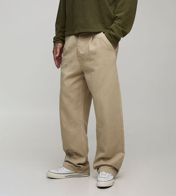 Tall Relaxed Fit Half & Half Waistband Washed Twill Trousers