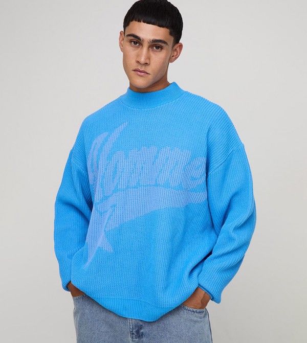 سويتر اوفرسايز مطرز برقبة مستديرة 