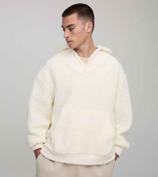 Fluffy Borg Tab V-Neck Hoodie