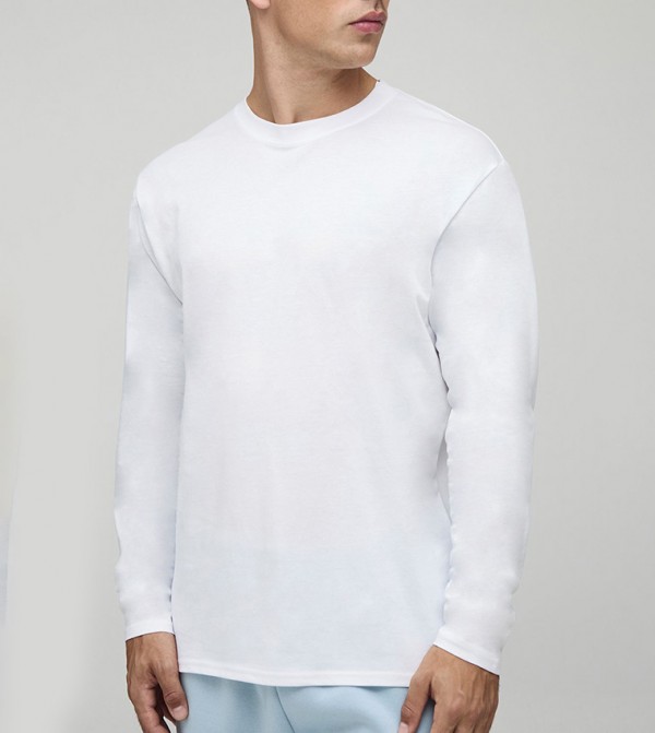 Solid Long Sleeves Regular Fit Crew Neck T-Shirt