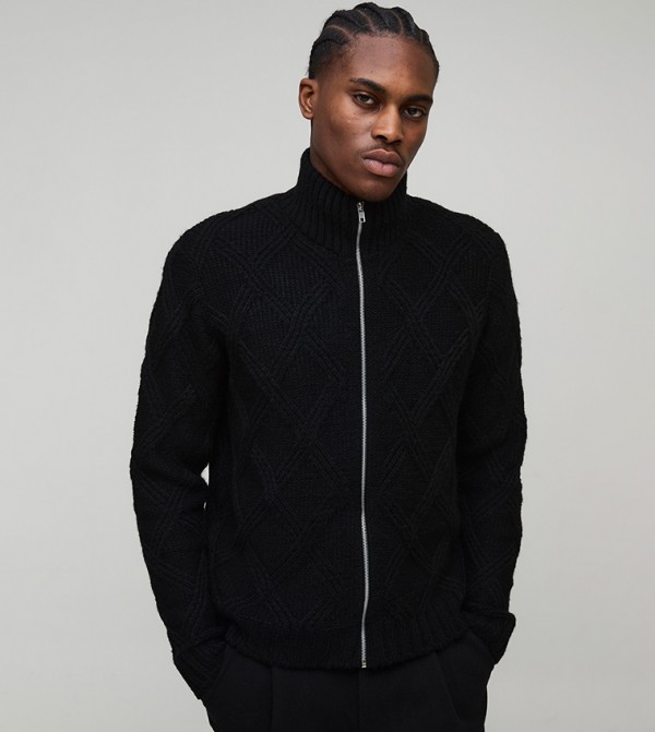 Cross Hatch Zip Thru Knitted Jacket