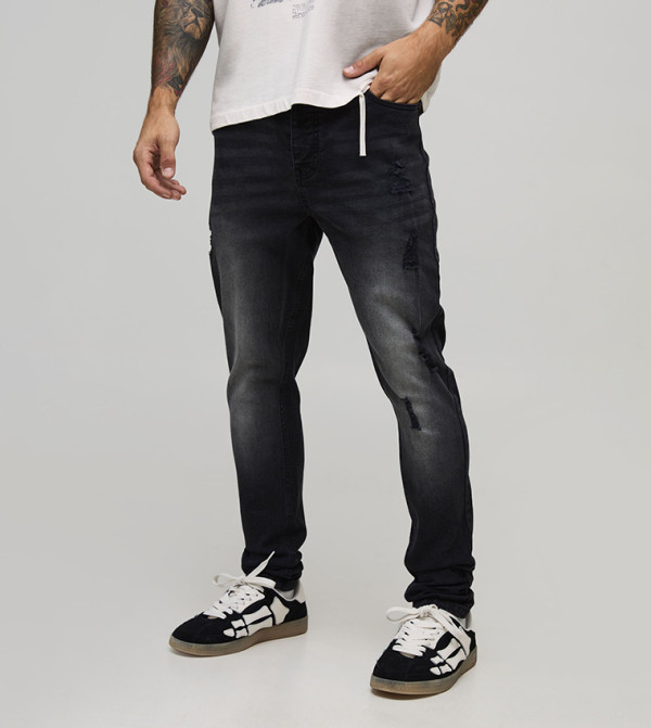 Skinny Stretch Distressed Ripped Washed Jeans