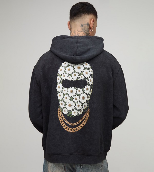 Tall Oversized Daisy Ski Mask Washed Hoodie