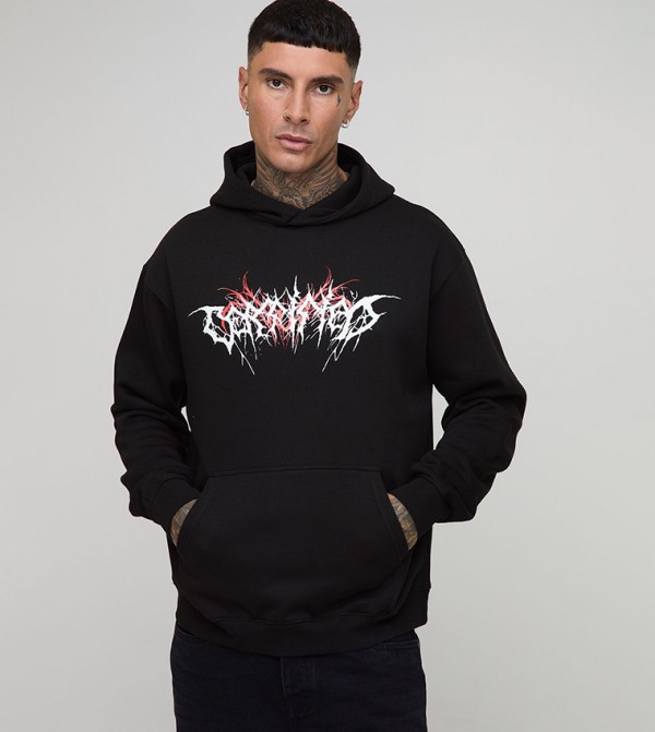 Tall Oversized Gothic Vintage Wash Print Hoodie