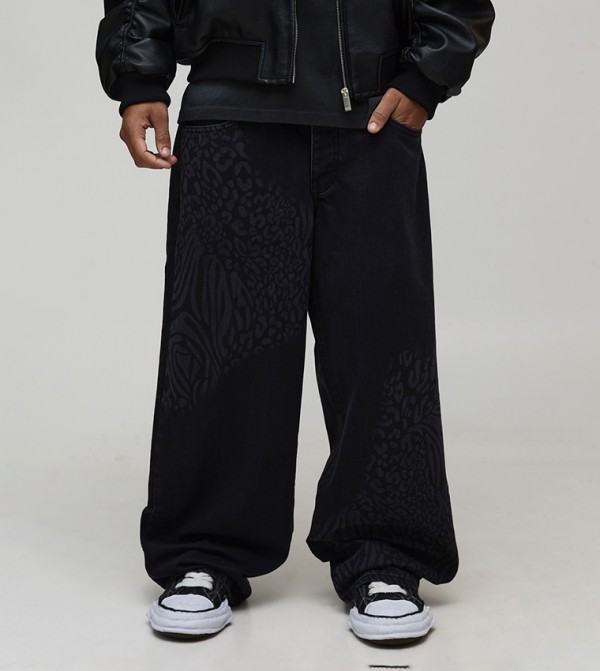 Laser Animal Print Baggy Fit Jeans