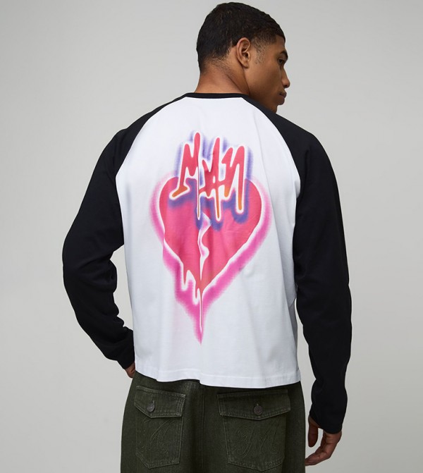 Graffiti Heart Printed Long Sleeves Boxy Fit T-Shirt
