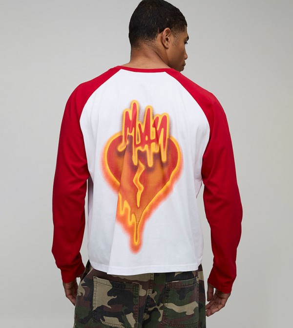 Graffiti Heart Printed Long Sleeves Boxy Fit T-Shirt