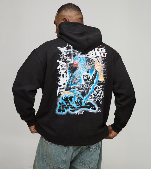 هودي اوفرسايز بطبعة للمقاسات الواسعة والطويلة