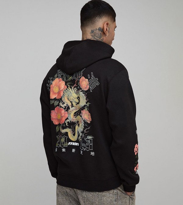 Tall Script Dragon Blossom Print Hoodie