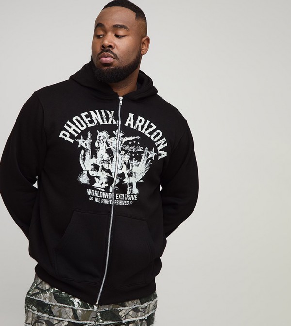 Western Print Zip Through Hooded Jacket