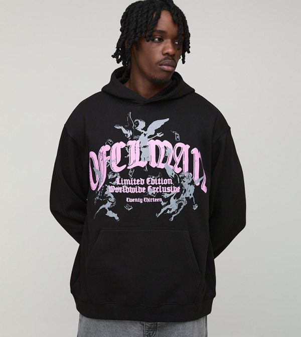 هودي أوفرسايز بطبعة للمقاسات الطويلة 