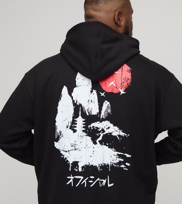 Plus & Tall Oversized Landscape Rising Sun Print Hoodie