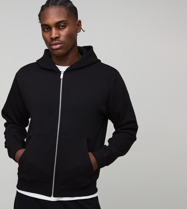 Solid Boxy Fit Zip Through Hooded Jacket